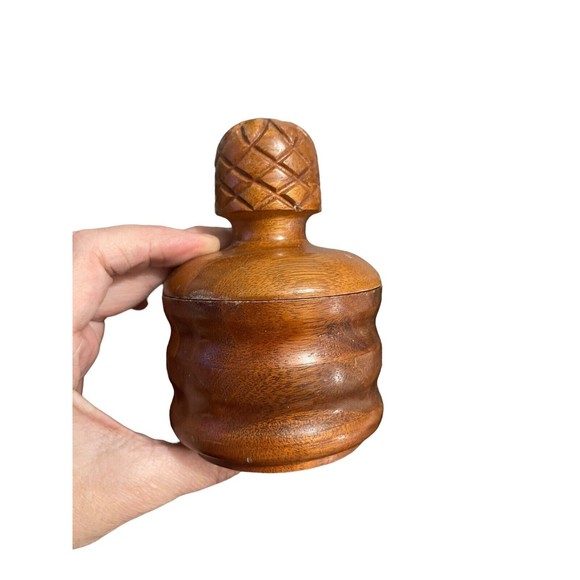 Vintage MCM Hand Turned Carved Wood Jar w/Lid Candy Trinket Container - Picture 8 of 12
